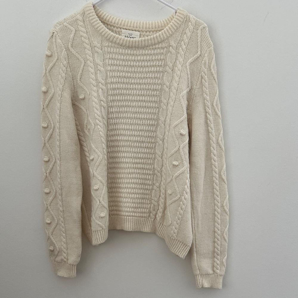 Sezane Cream Cable Knit Sweater